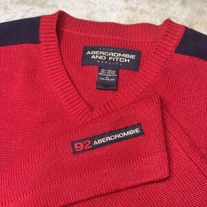 Vintage Abercrombie & Fitch Red V-Neck Sweater XL 90s Knit Colorblock Panel